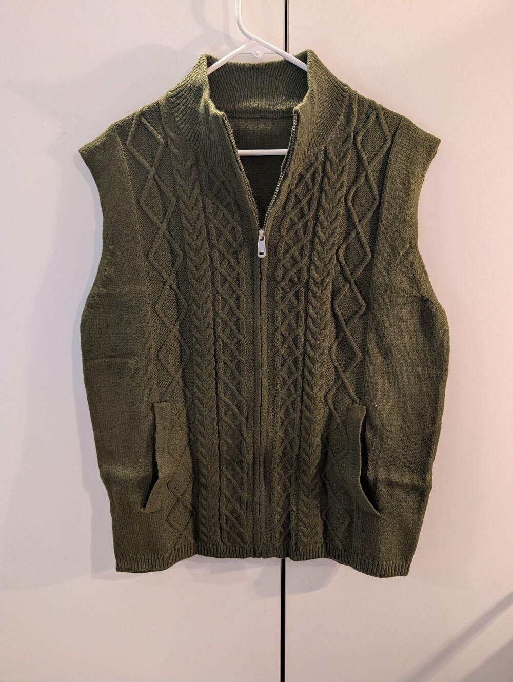 Runcati Mens Olive Green Cable Knit Zip Front Sweater Vest XL NWT